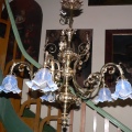 Five-arm chandelier with the blue lampshades